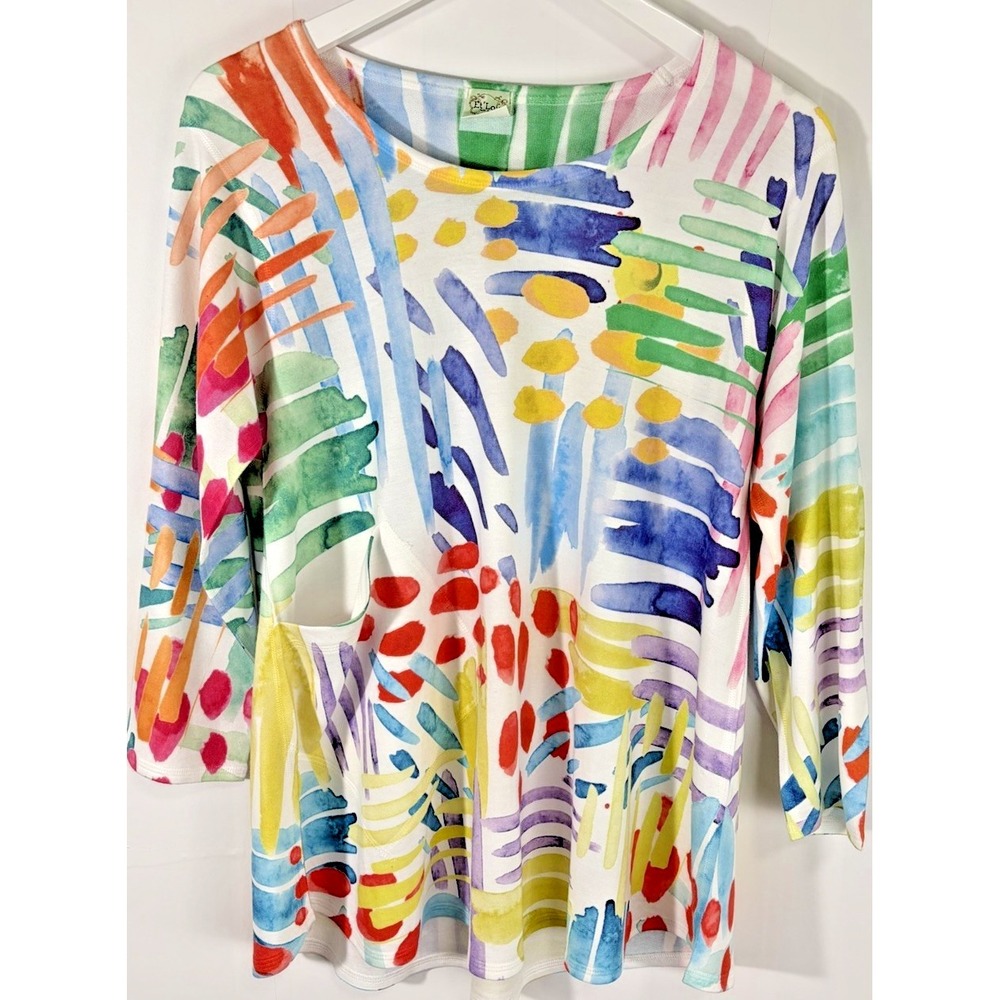 Et Lois Women's Tunic Small Art to Wear Shirt Small Artsy Abstract Colorful
